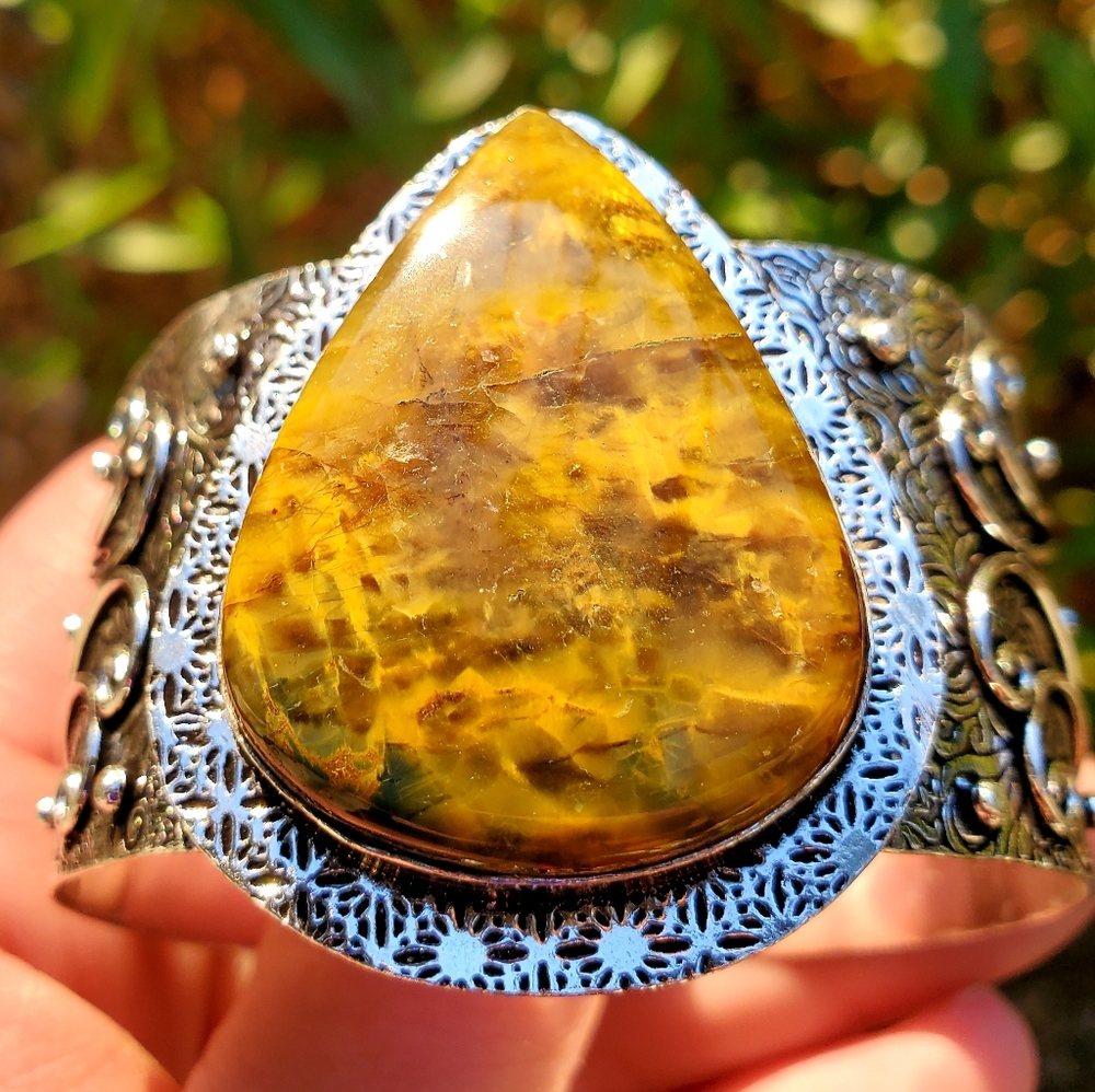 New Golden Pietersite 925 Silver Cuff Bracelet.